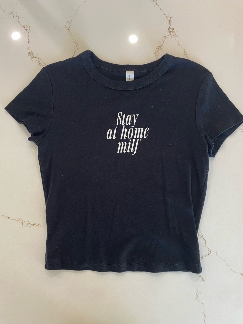 Black Graphic Cropped Tee "Stay at home milf"